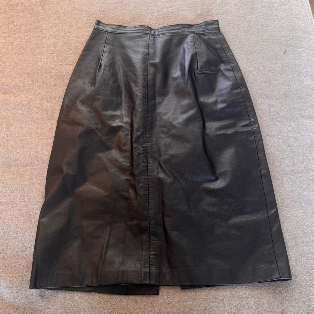 Vintage Comint Black Leather Midi Skirt